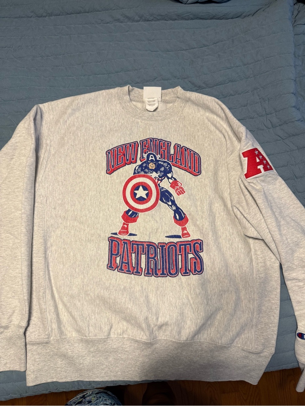 Gray New England Patriots/Disney Crewneck Sweatshirt